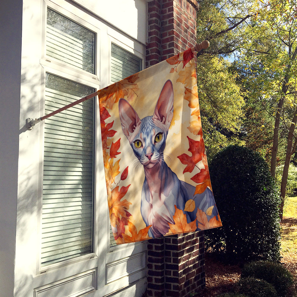 Peterbald Cat in Fall Leaves House Flag