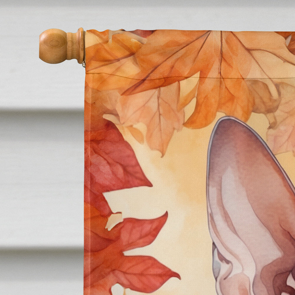 Peterbald Cat in Fall Leaves House Flag