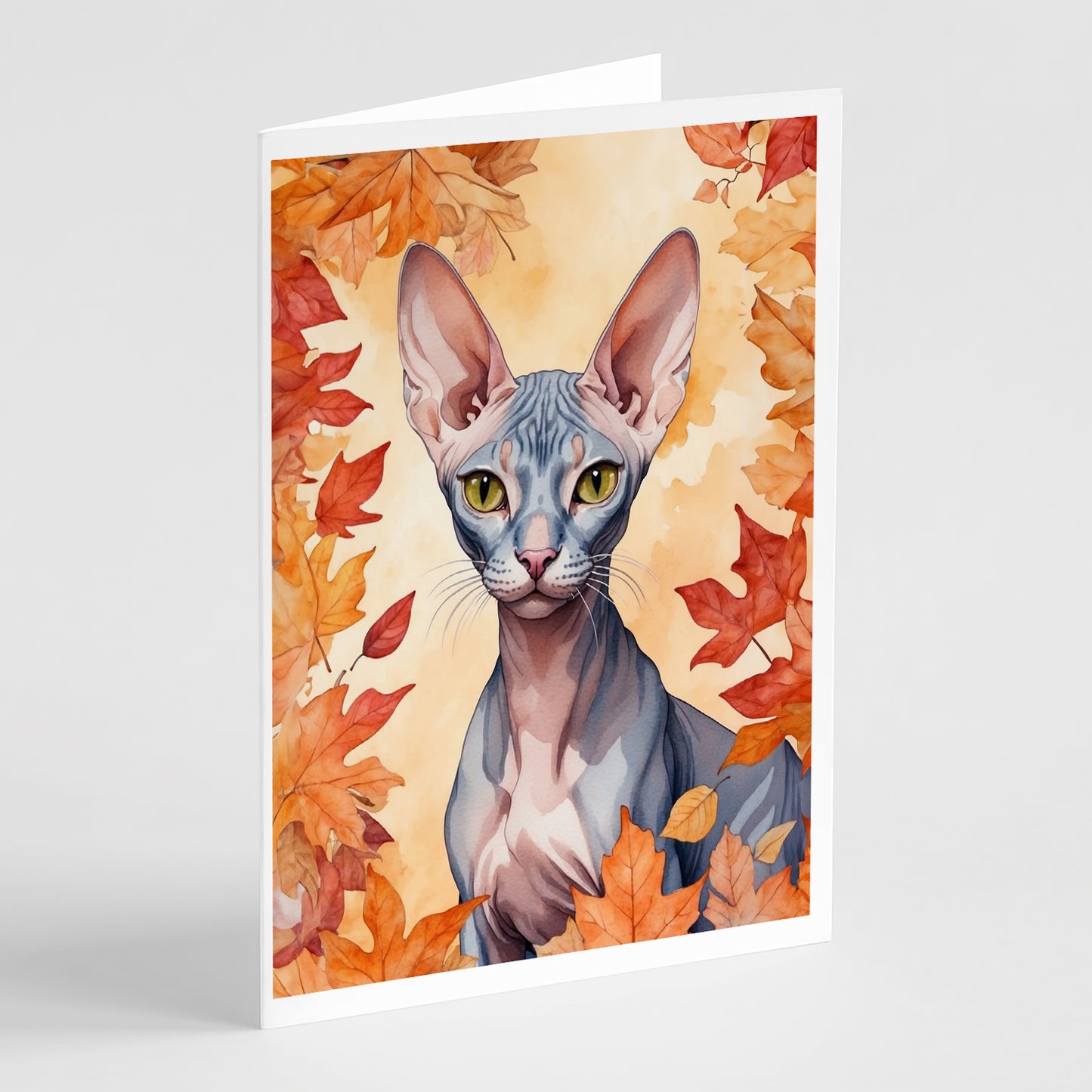 Buy this Peterbald Cat in Fall Leaves Greeting Cards Pack of 8
