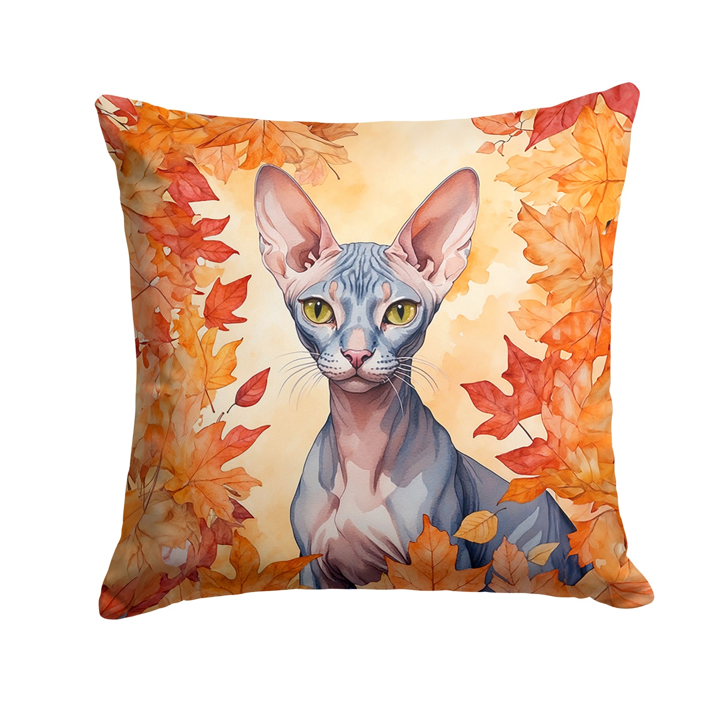 Buy this Peterbald Cat in Fall Leaves Throw Pillow