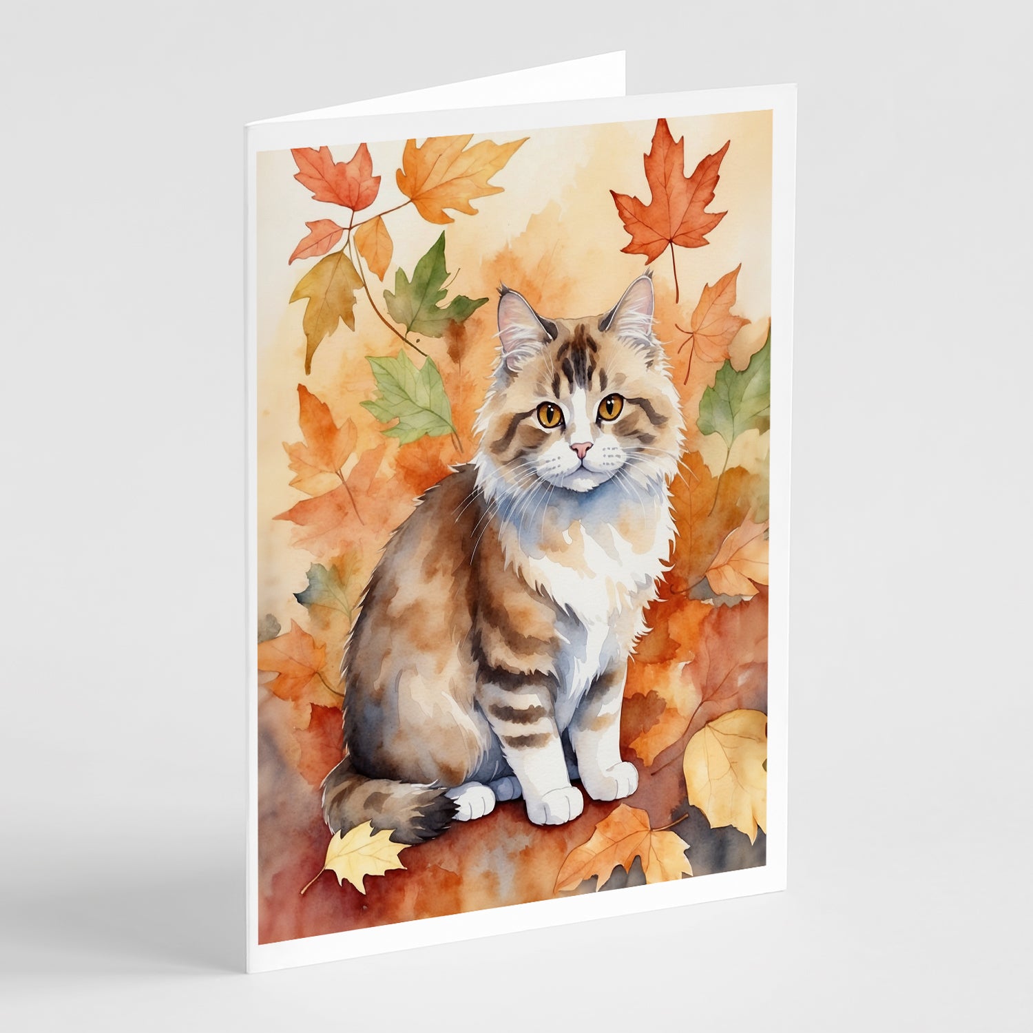 Buy this Ragamuffin Cat in Fall Leaves Greeting Cards Pack of 8