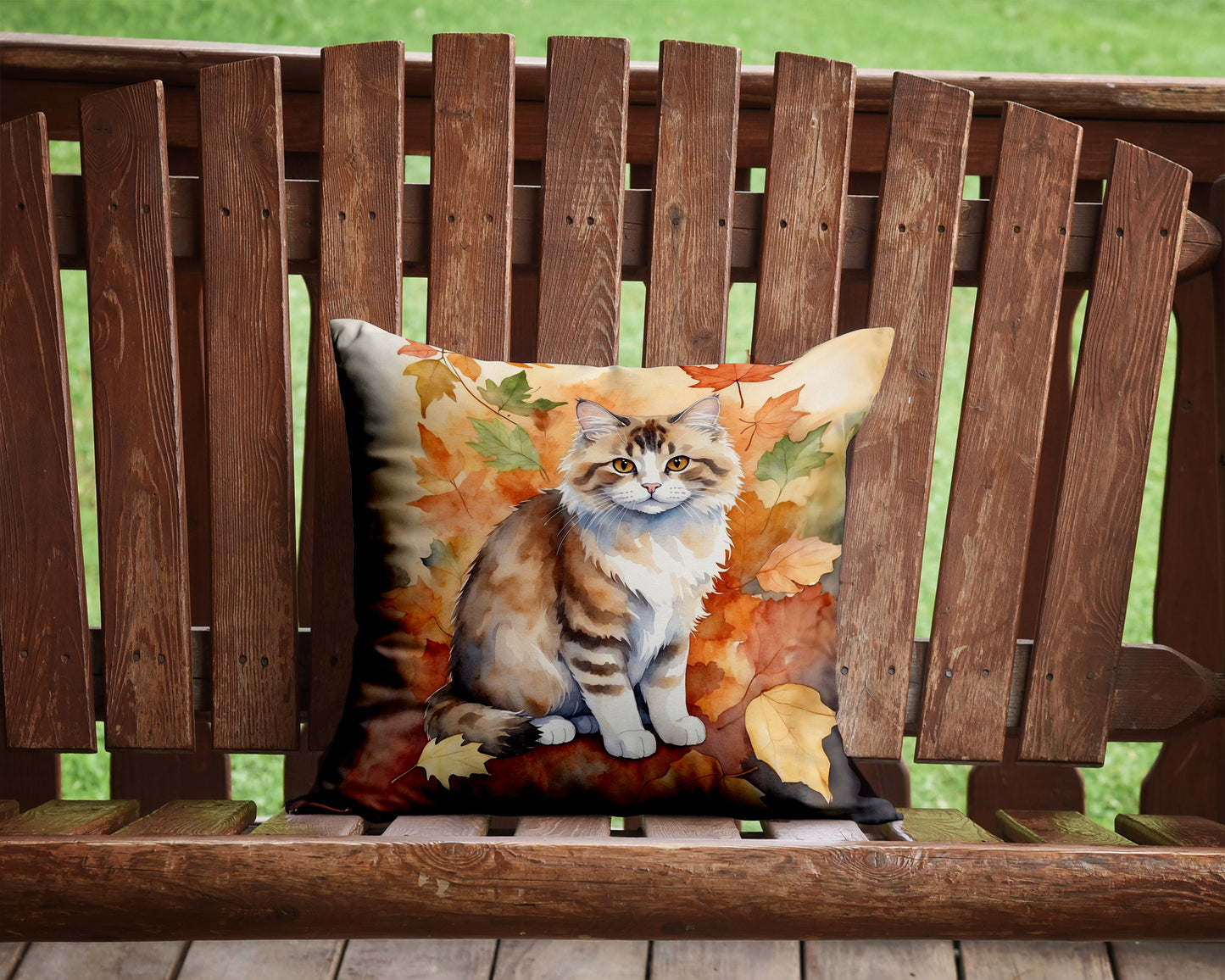 Ragamuffin Cat in Fall Leaves Throw Pillow