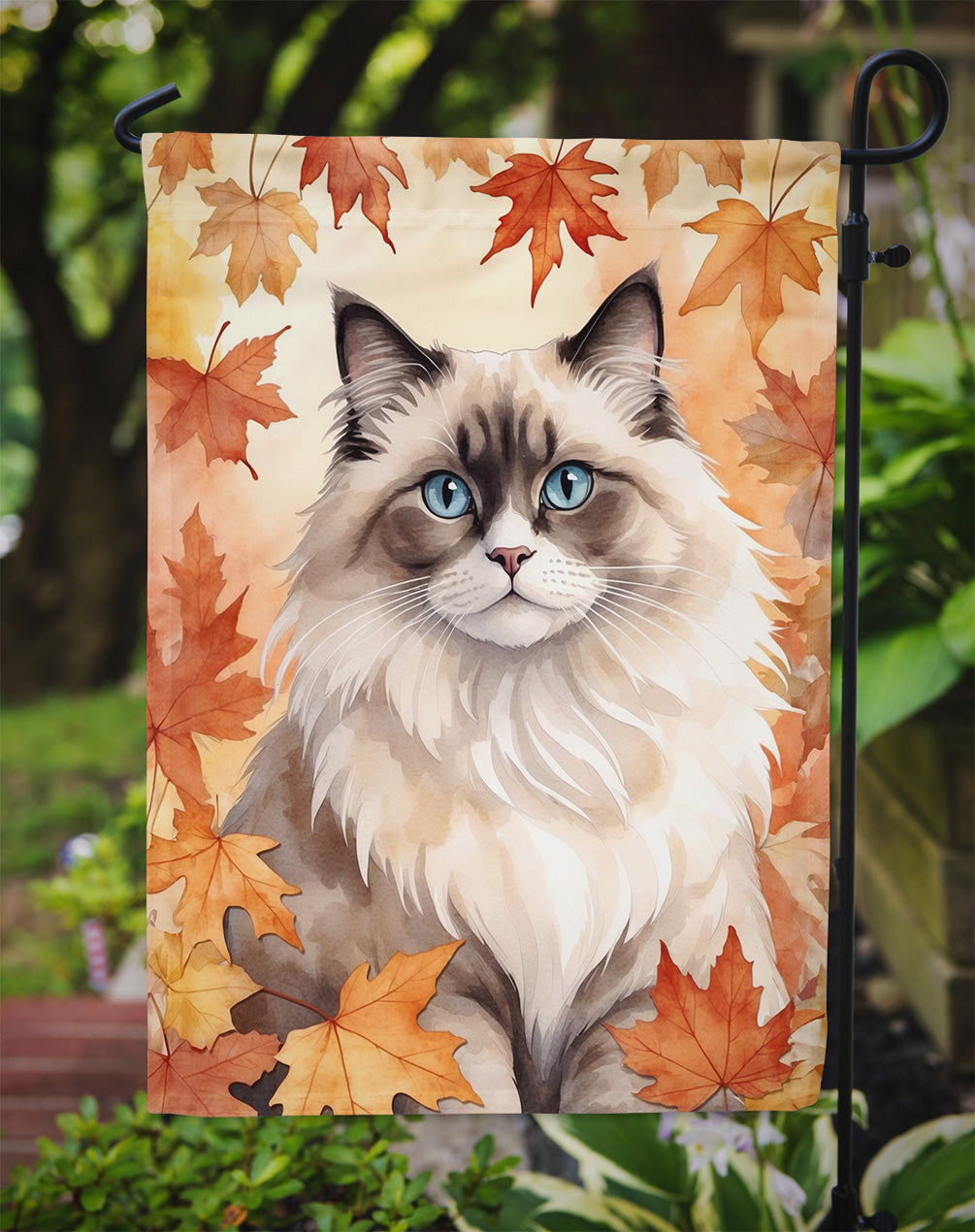 Ragdoll Cat in Fall Leaves Garden Flag