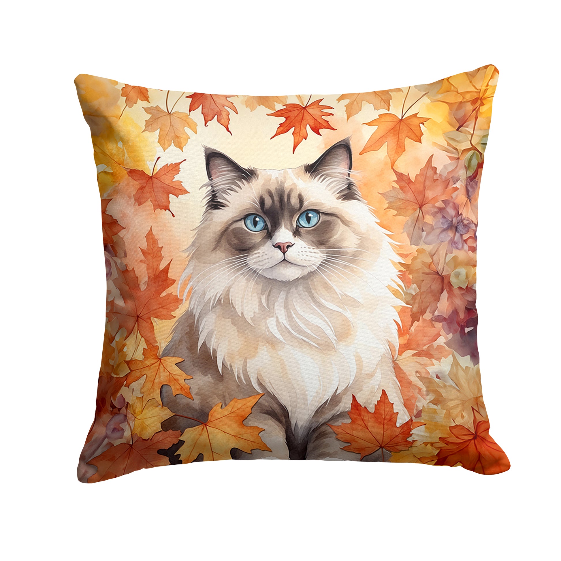 Buy this Ragdoll Cat in Fall Leaves Throw Pillow