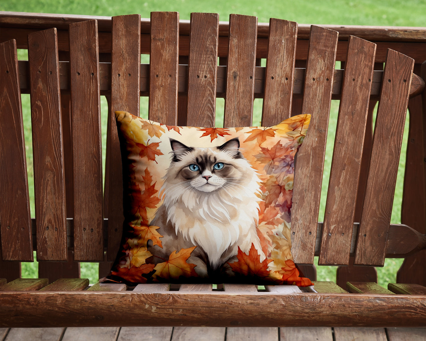 Ragdoll Cat in Fall Leaves Throw Pillow