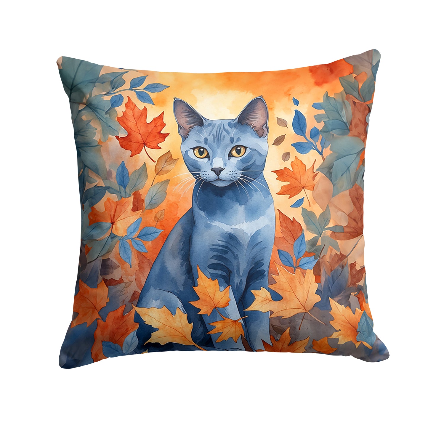 Buy this Russian Blue Cat in Fall Leaves Throw Pillow