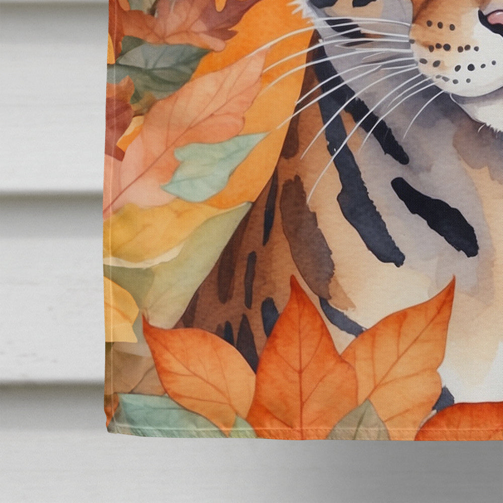 Safari Cat in Fall Leaves House Flag