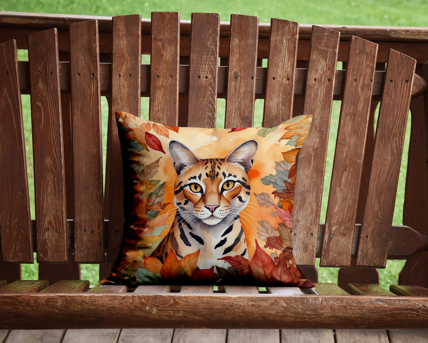 Safari Cat in Fall Leaves Throw Pillow