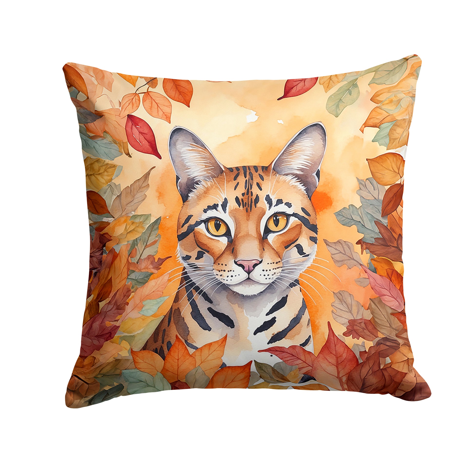 Buy this Safari Cat in Fall Leaves Throw Pillow