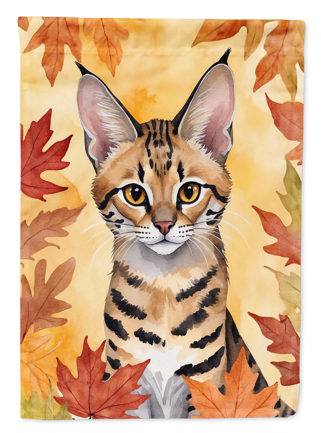 Buy this Savannah Cat in Fall Leaves Garden Flag
