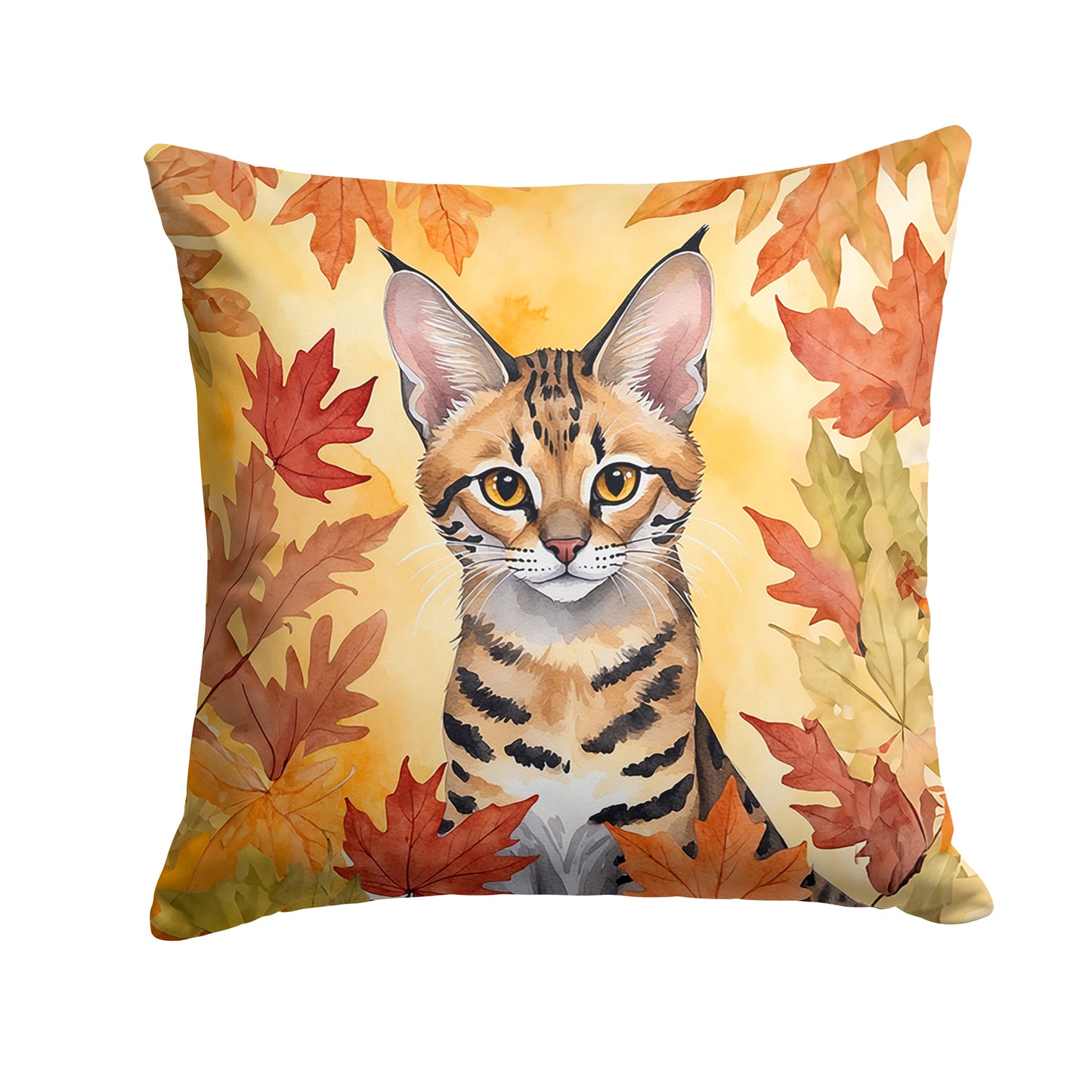 Buy this Savannah Cat in Fall Leaves Throw Pillow