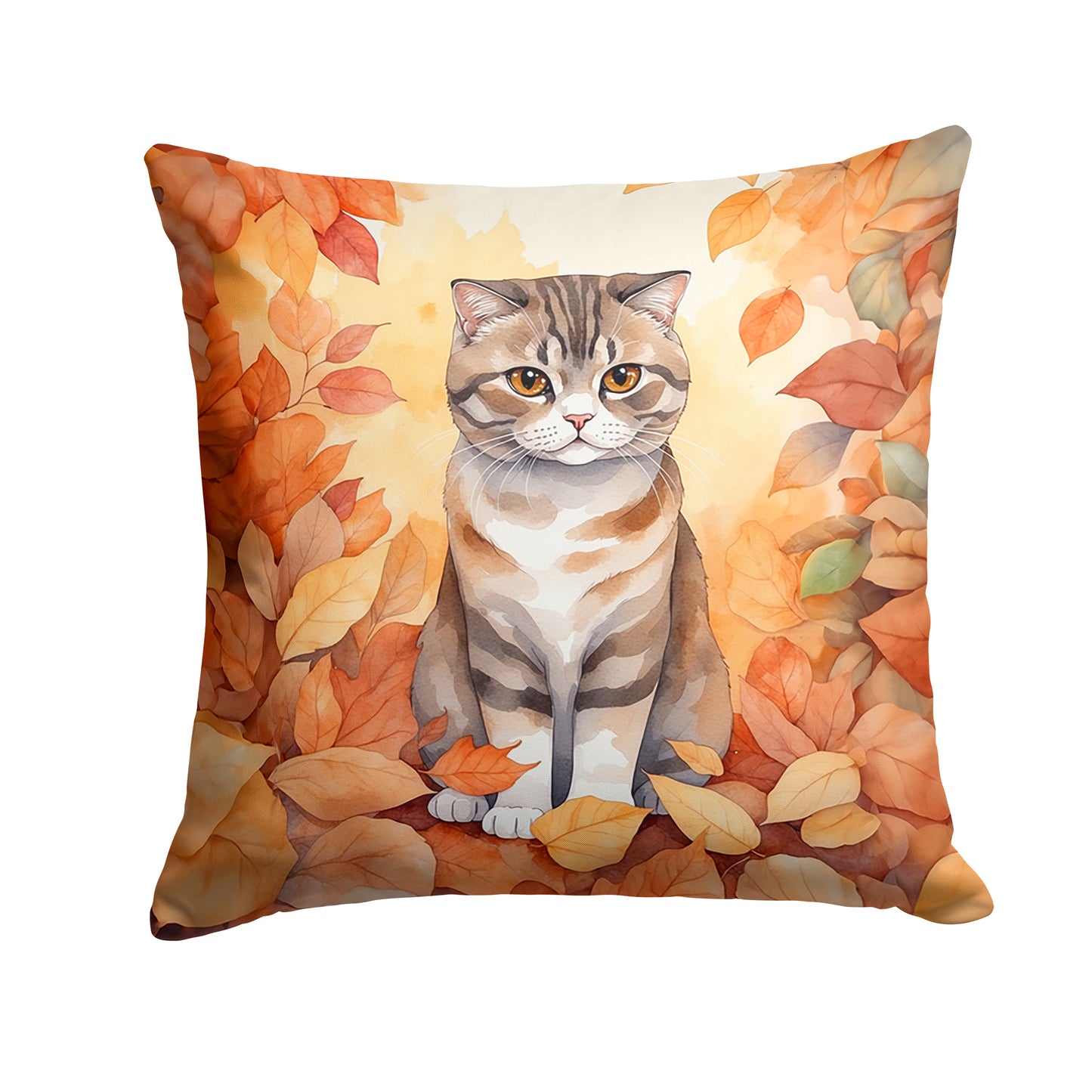 Buy this Scottish Fold Cat in Fall Leaves Throw Pillow