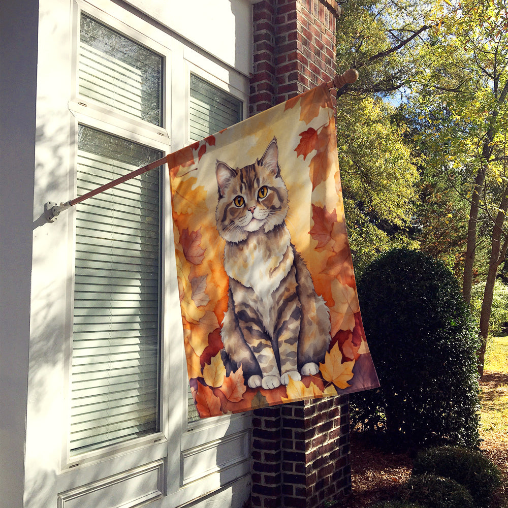 Selkirk Rex Cat in Fall Leaves House Flag