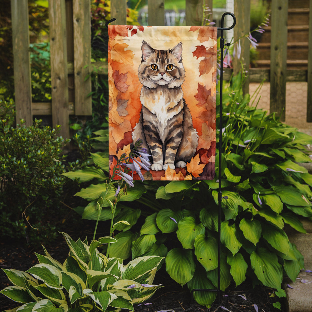 Selkirk Rex Cat in Fall Leaves Garden Flag