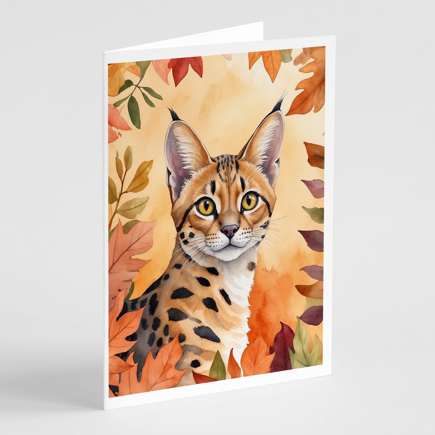 Buy this Serengeti Cat in Fall Leaves Greeting Cards Pack of 8