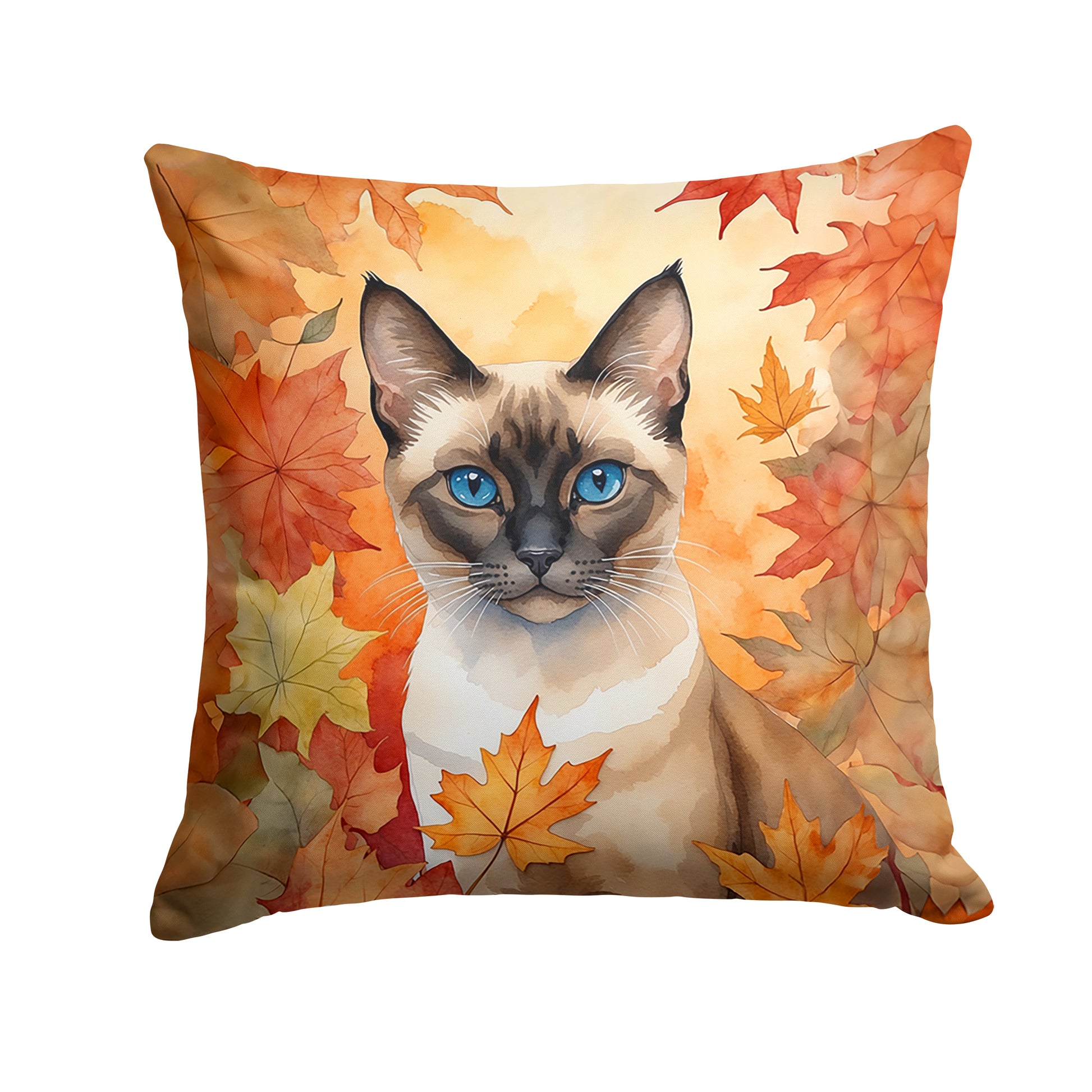 Buy this Siamese Cat in Fall Leaves Throw Pillow