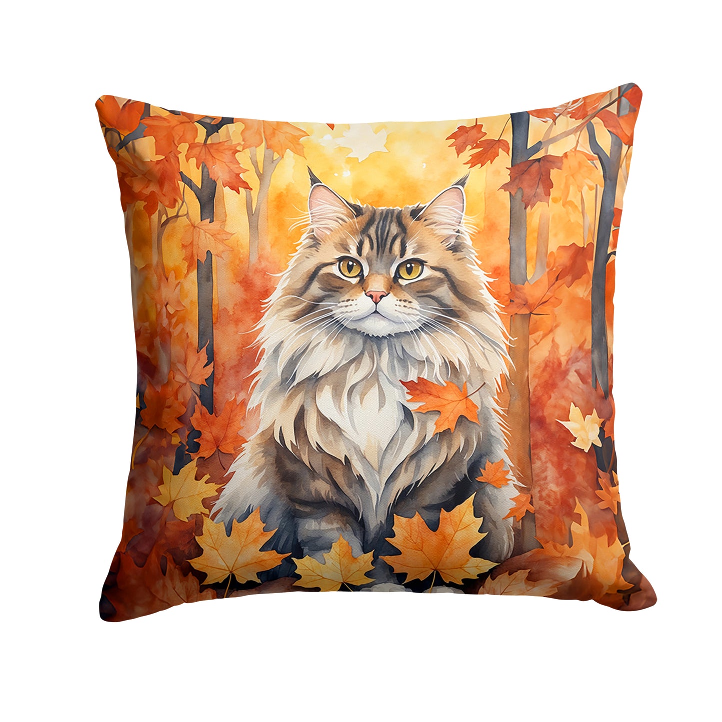 Buy this Siberian Cat in Fall Leaves Throw Pillow