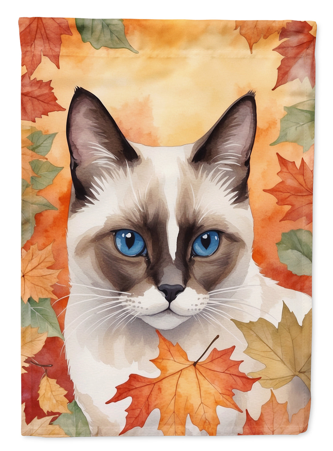 Buy this Snowshoe Cat in Fall Leaves House Flag