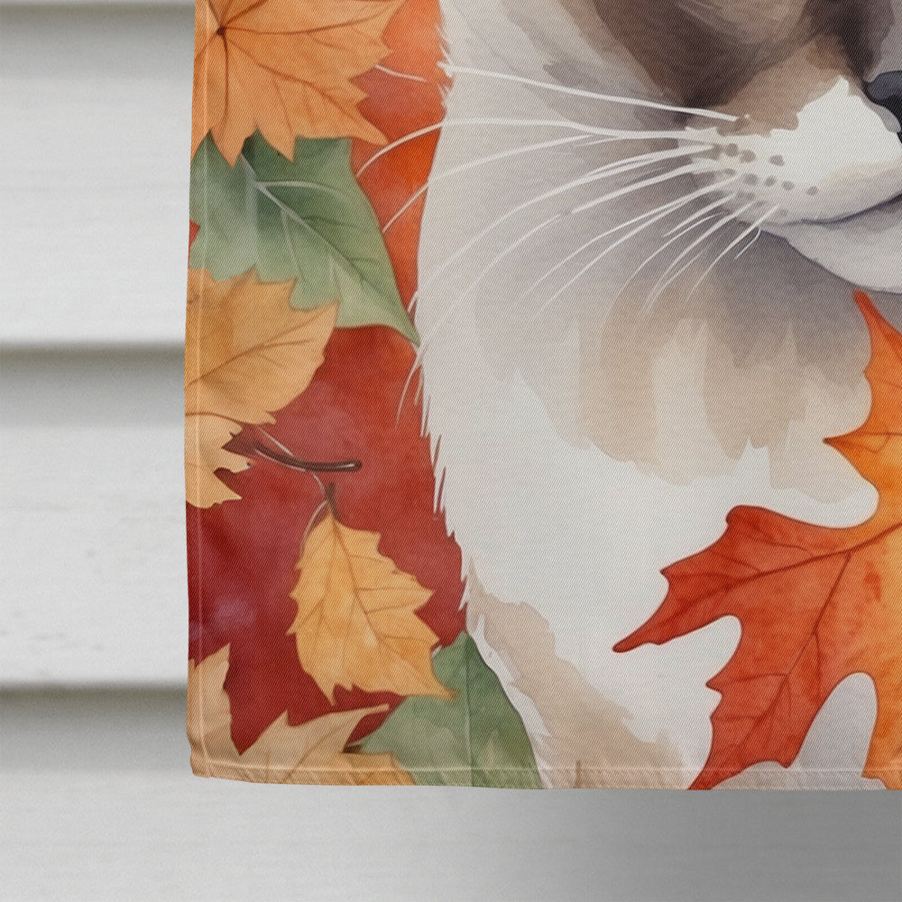 Snowshoe Cat in Fall Leaves House Flag