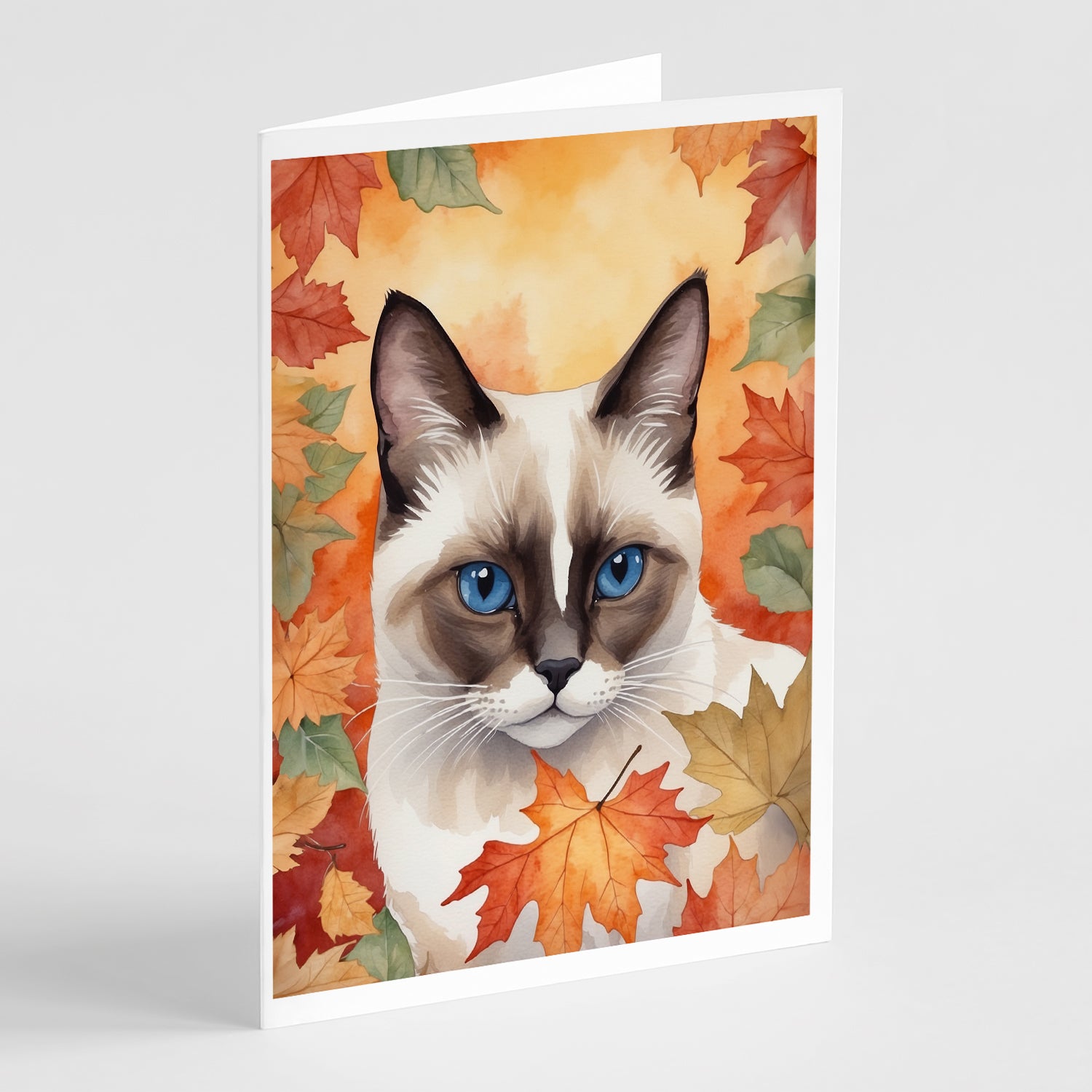 Buy this Snowshoe Cat in Fall Leaves Greeting Cards Pack of 8