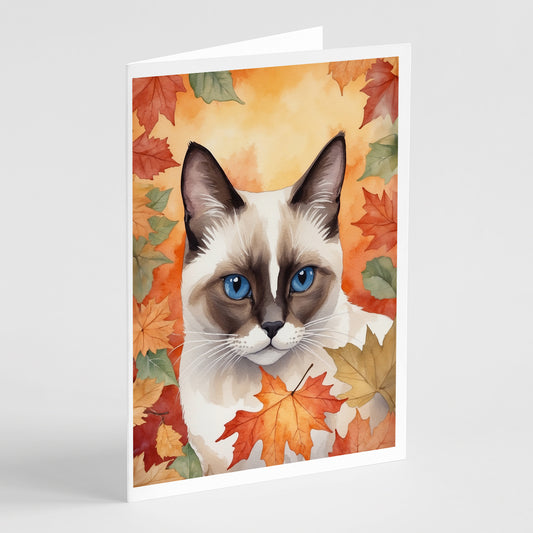 Buy this Snowshoe Cat in Fall Leaves Greeting Cards Pack of 8
