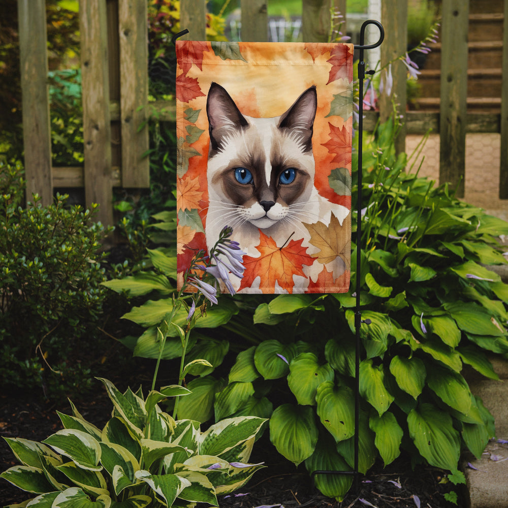 Snowshoe Cat in Fall Leaves Garden Flag