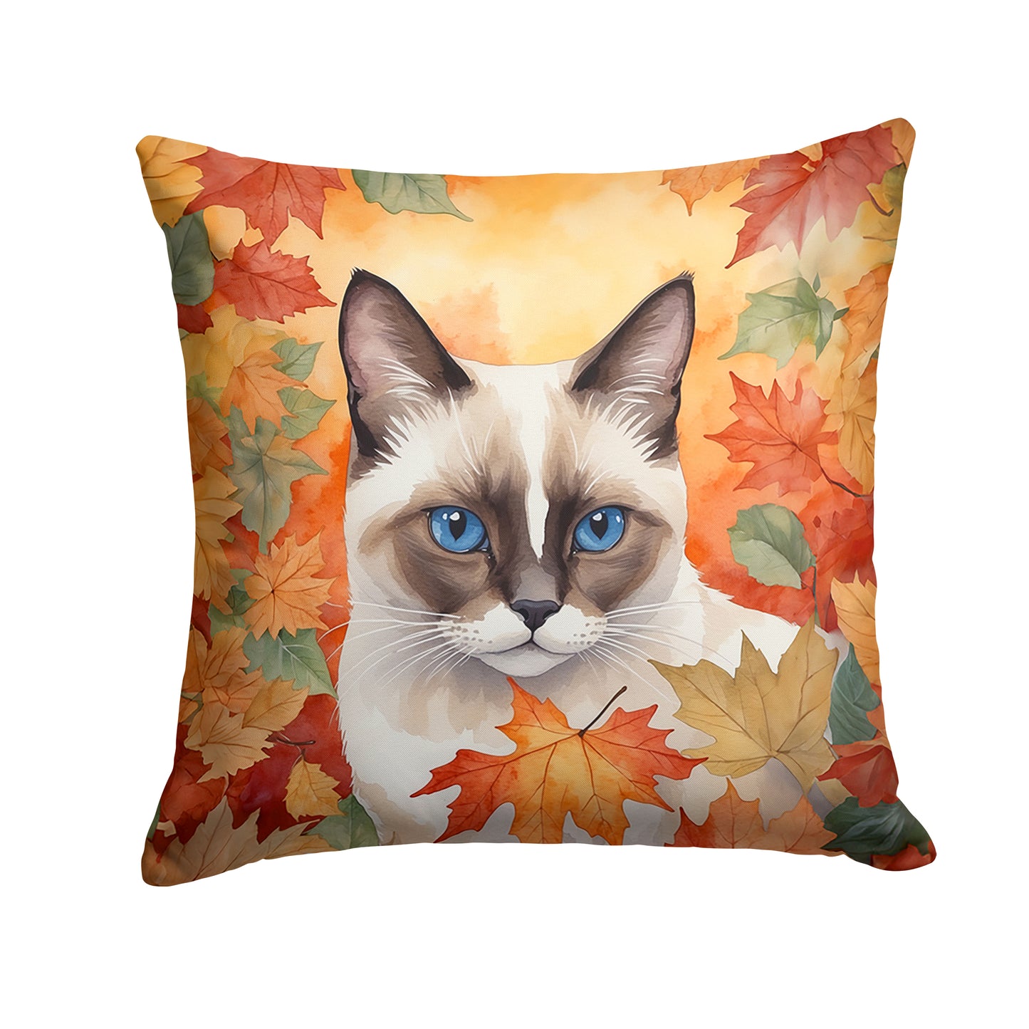 Buy this Snowshoe Cat in Fall Leaves Throw Pillow