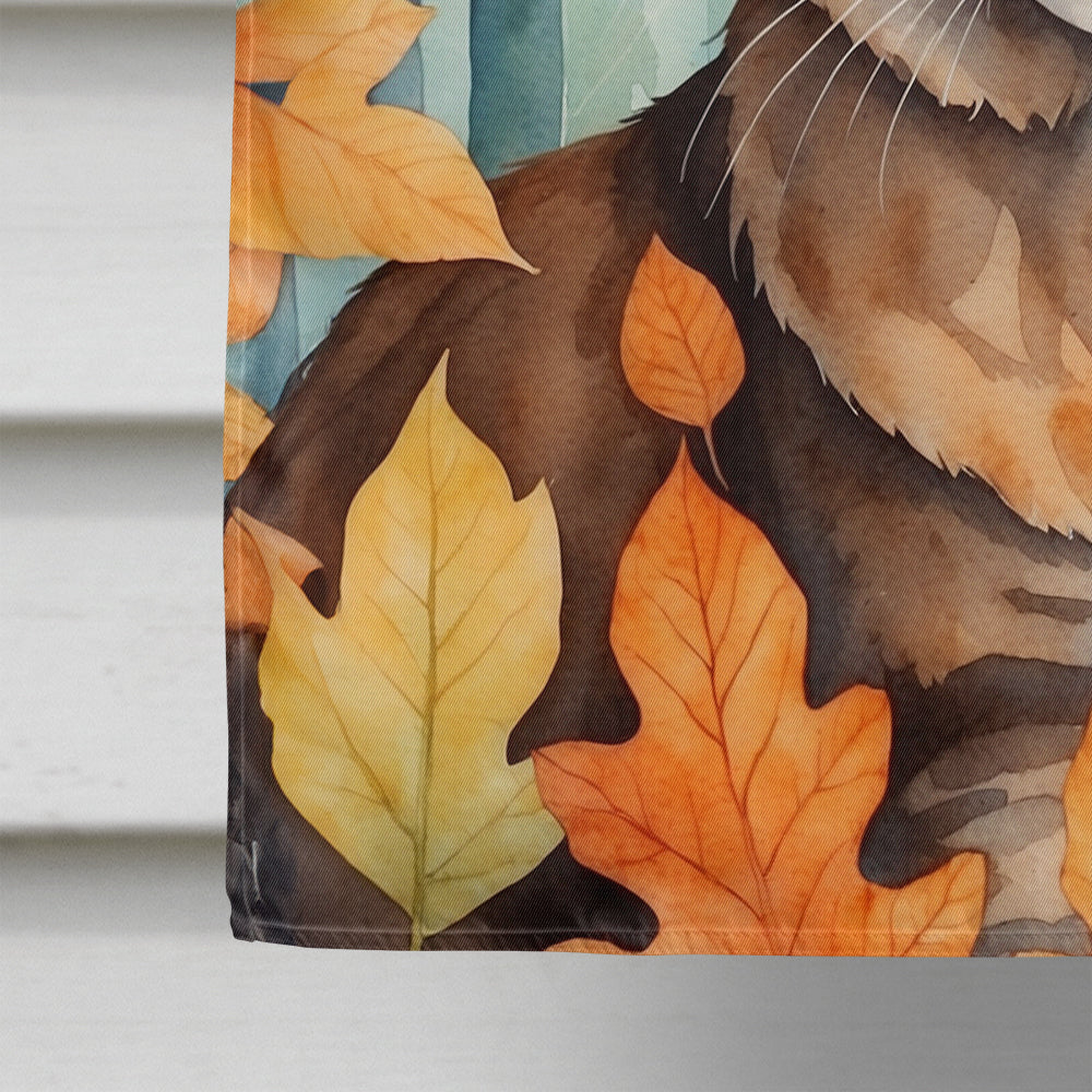 Sokoke Cat in Fall Leaves House Flag