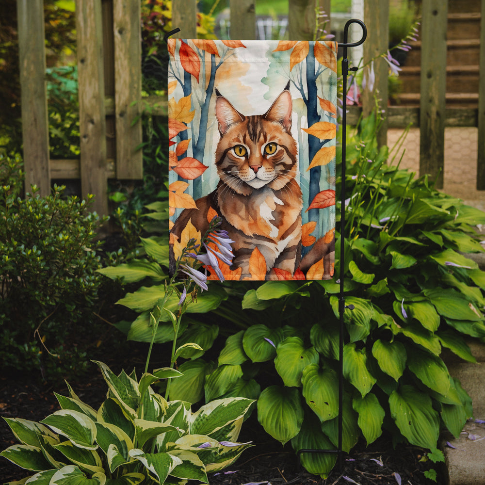 Sokoke Cat in Fall Leaves Garden Flag