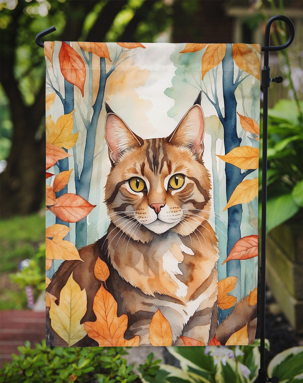 Sokoke Cat in Fall Leaves Garden Flag