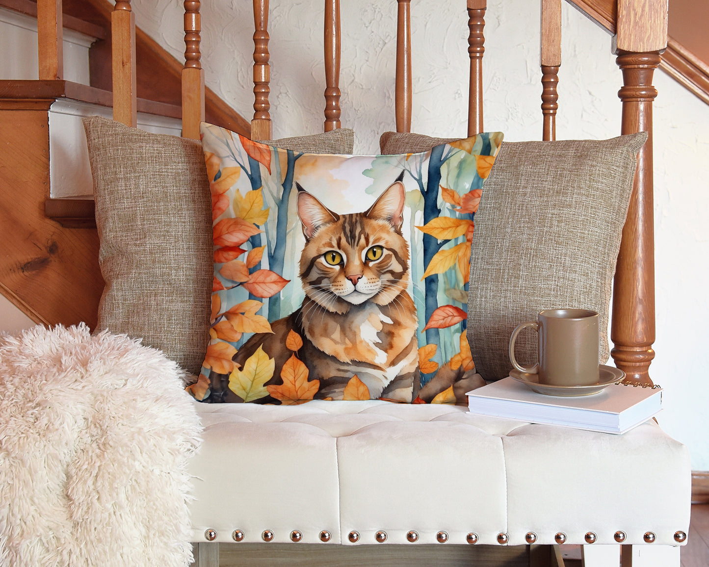 Sokoke Cat in Fall Leaves Throw Pillow