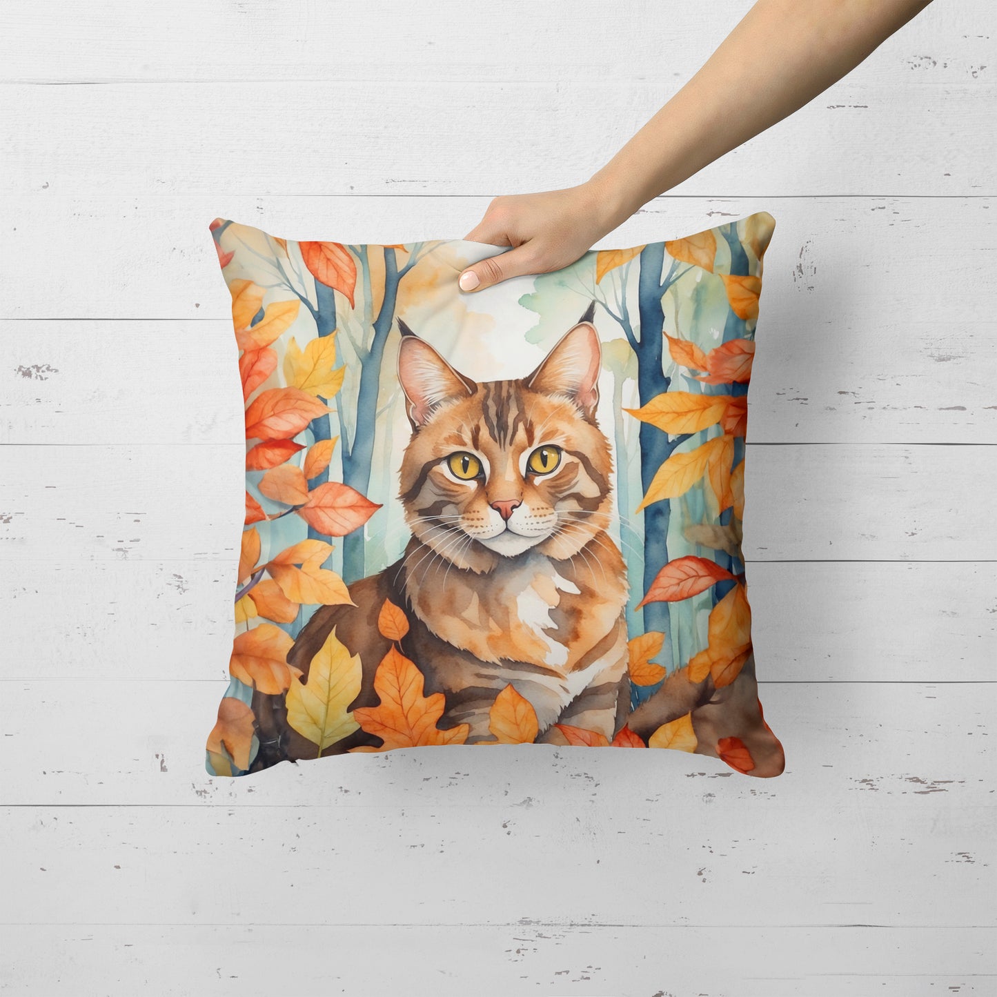 Sokoke Cat in Fall Leaves Throw Pillow