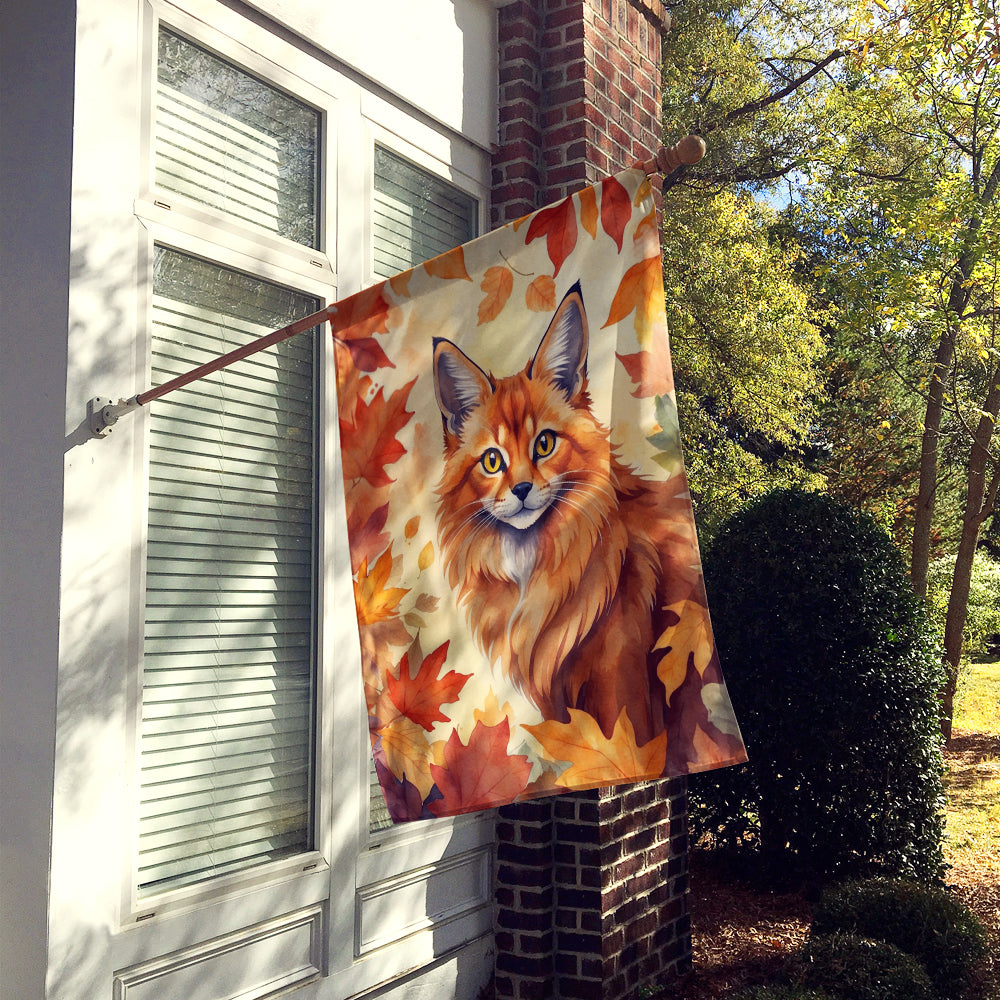 Somali Cat in Fall Leaves House Flag