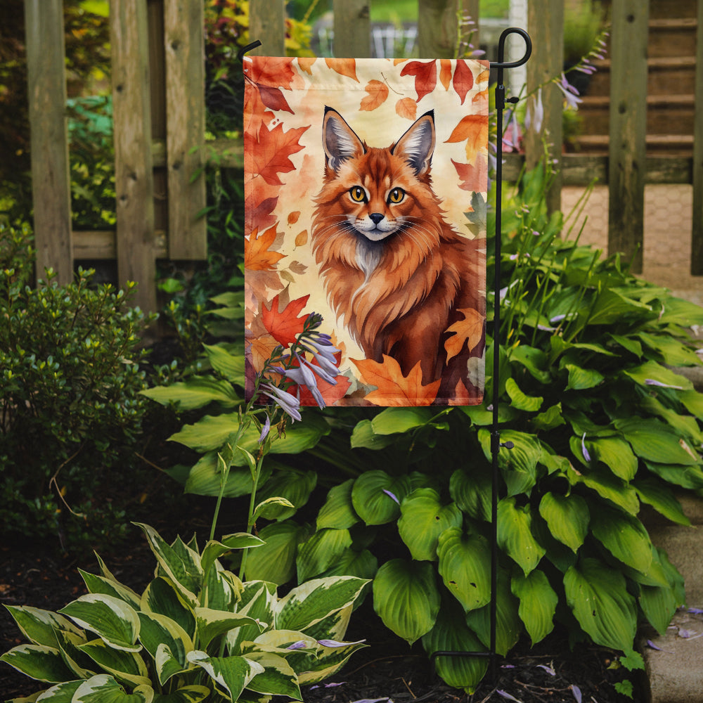 Somali Cat in Fall Leaves Garden Flag