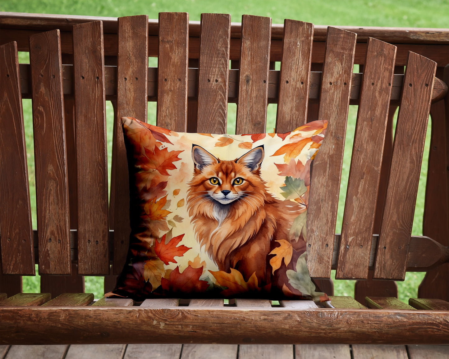 Somali Cat in Fall Leaves Throw Pillow