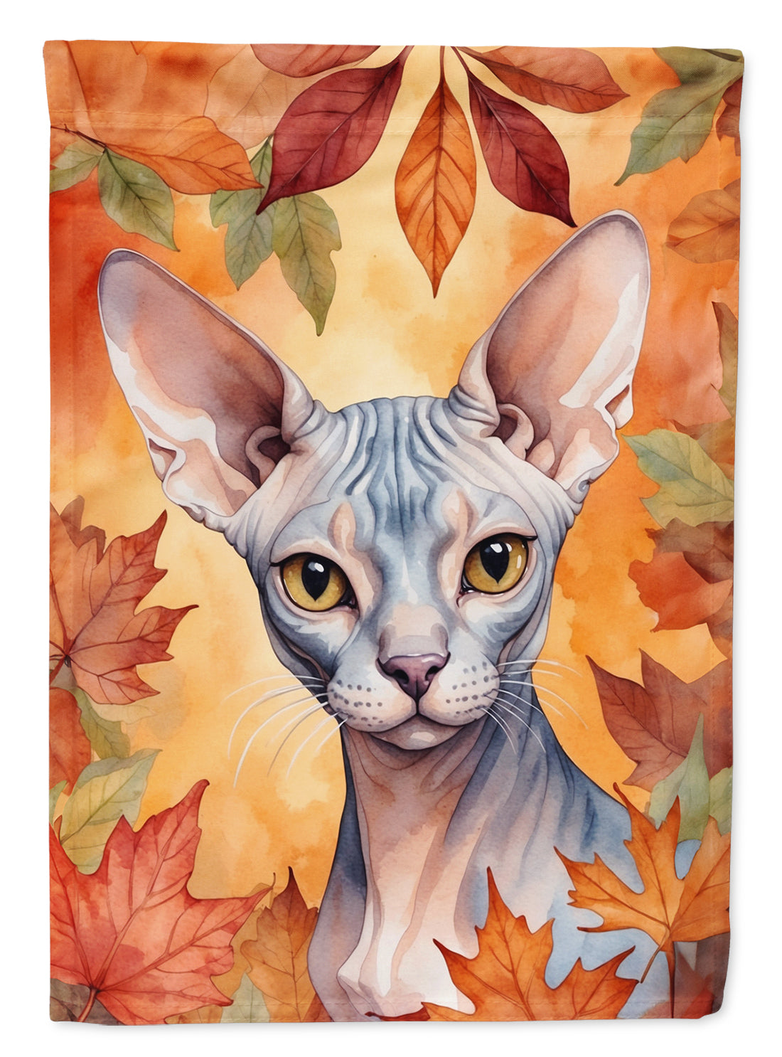 Buy this Sphynx Cat in Fall Leaves House Flag