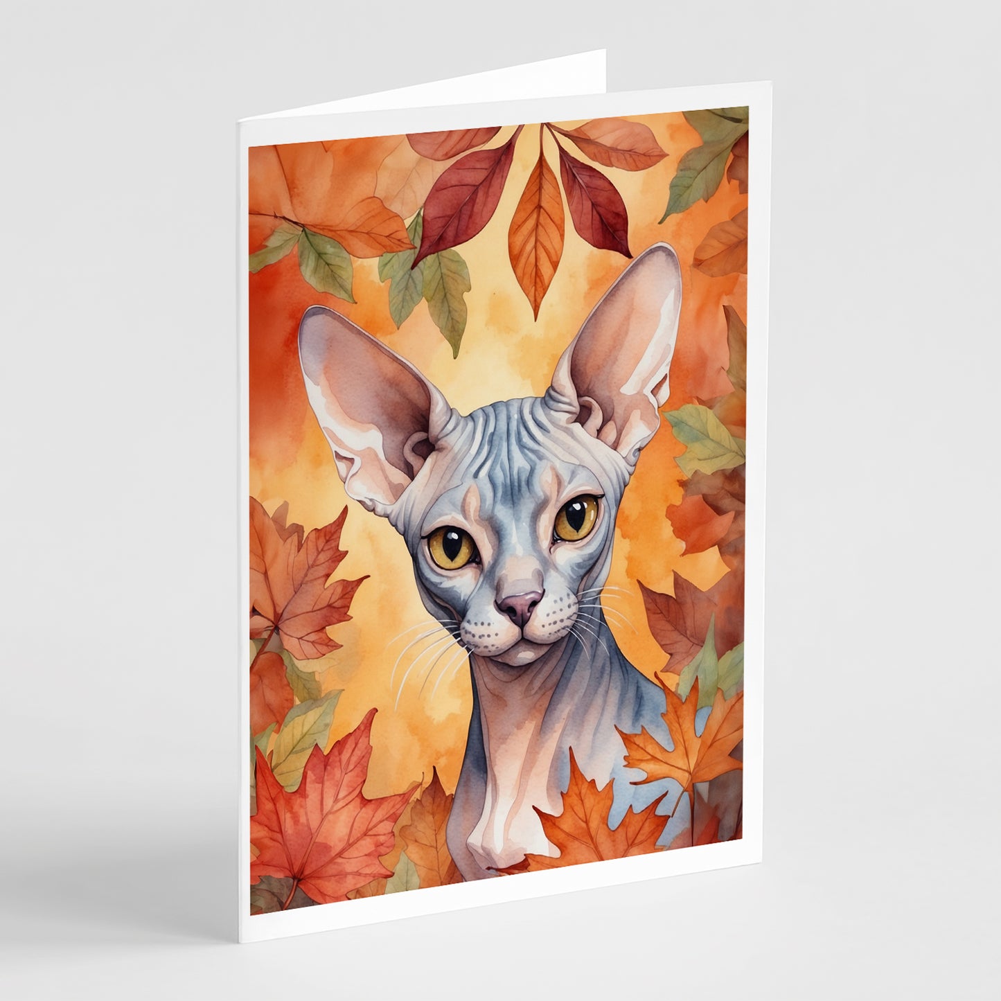 Buy this Sphynx Cat in Fall Leaves Greeting Cards Pack of 8