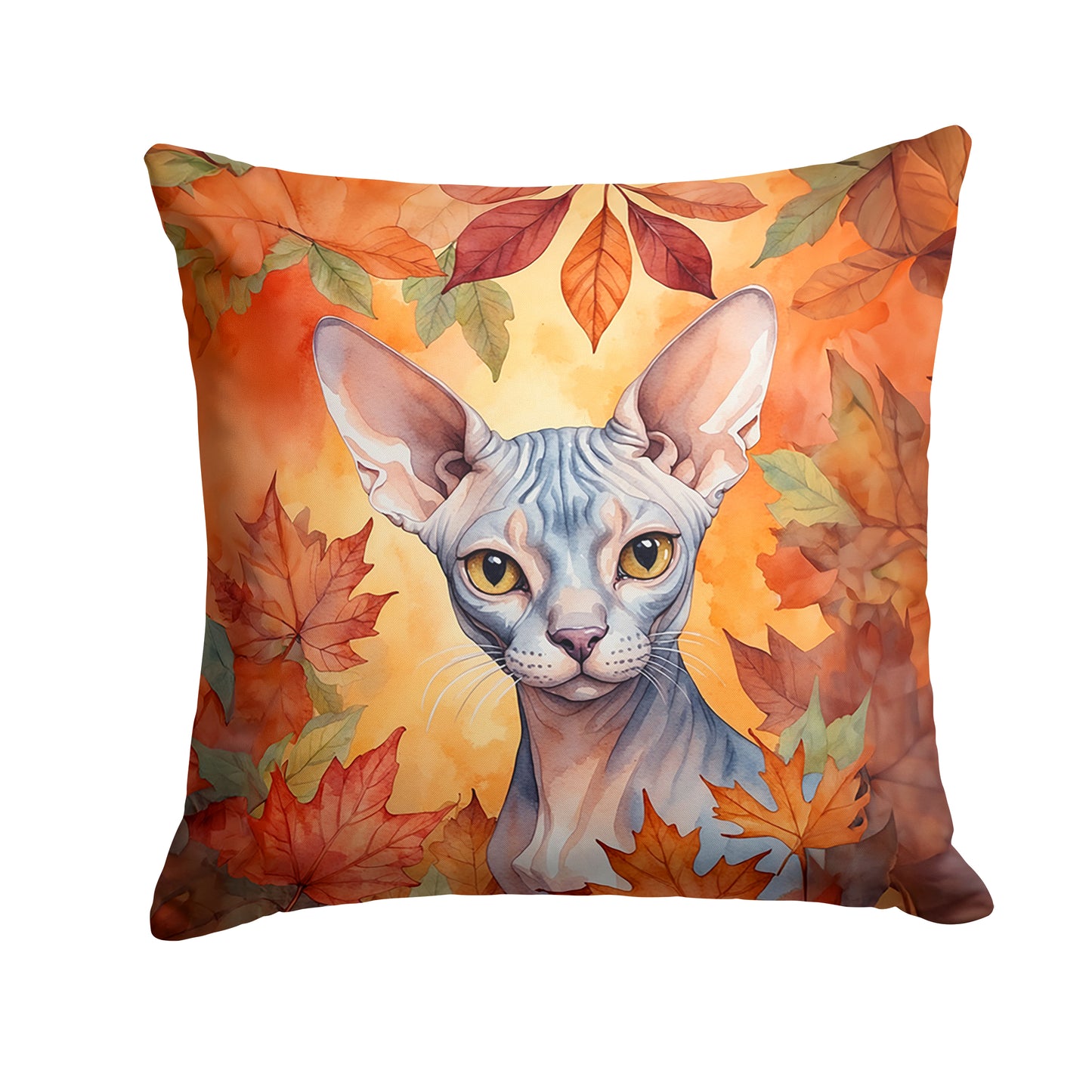 Buy this Sphynx Cat in Fall Leaves Throw Pillow