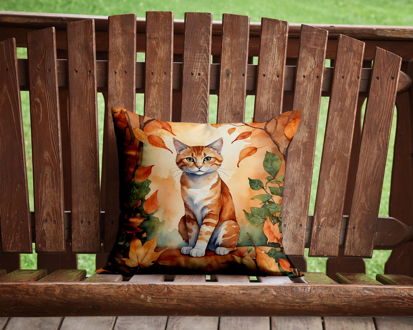 Suphalak Cat in Fall Leaves Throw Pillow