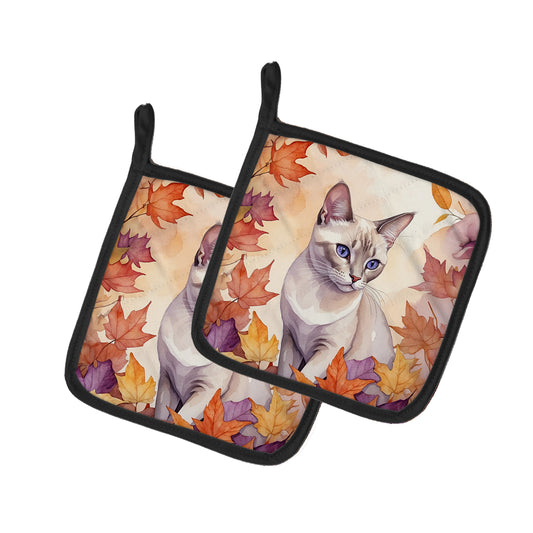 Buy this Thai Lilac Cat in Fall Leaves Pair of Pot Holders