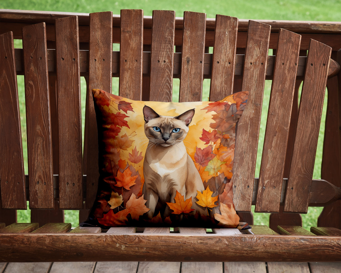 Tonkinese Cat in Fall Leaves Throw Pillow