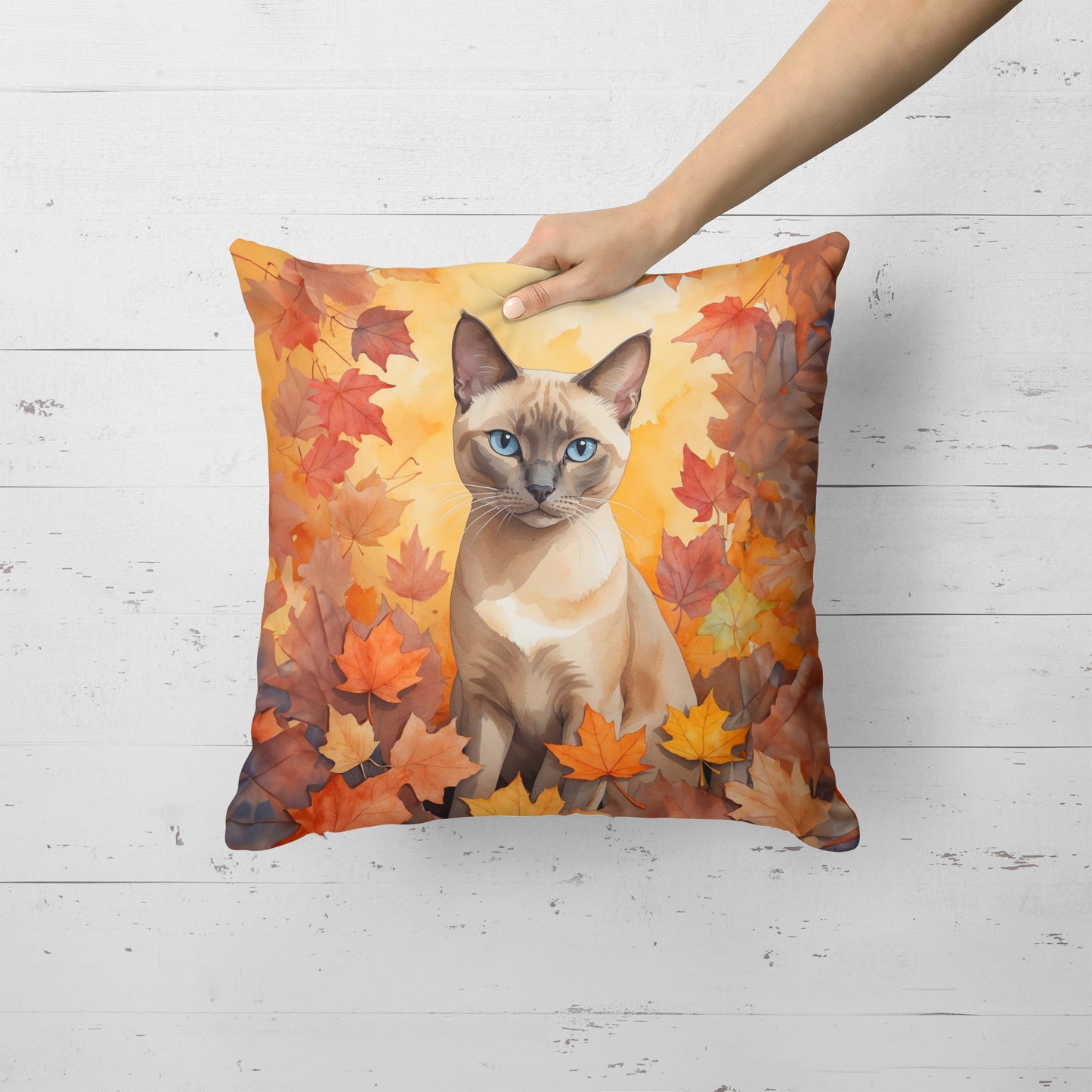 Tonkinese Cat in Fall Leaves Throw Pillow