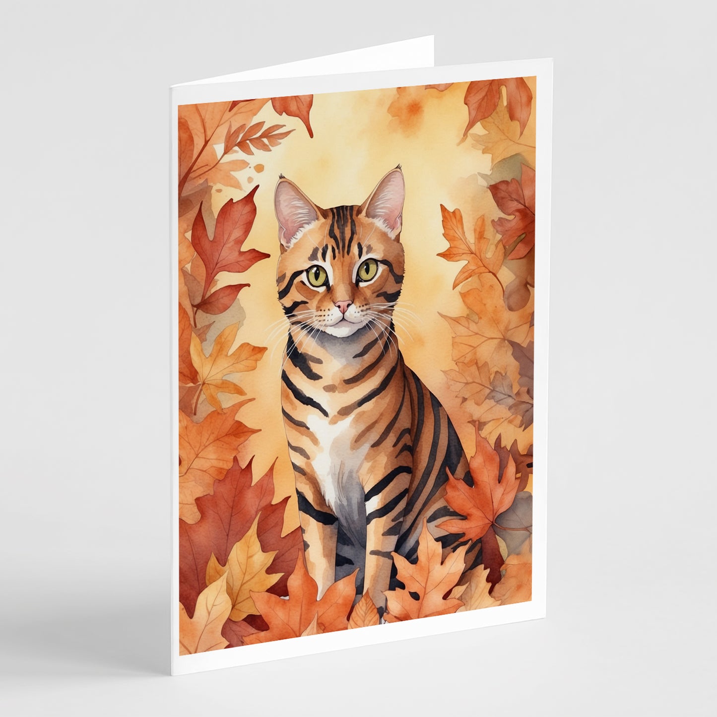 Buy this Toyger Cat in Fall Leaves Greeting Cards Pack of 8