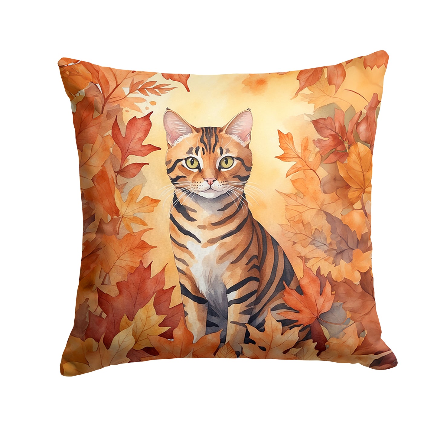 Buy this Toyger Cat in Fall Leaves Throw Pillow