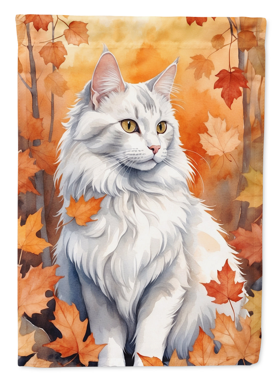 Buy this Turkish Angora Cat in Fall Leaves Garden Flag
