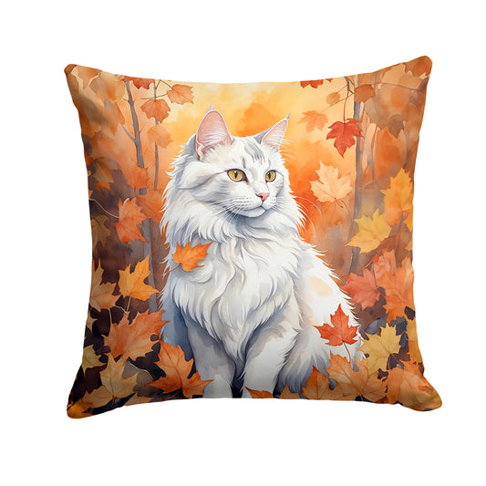 Buy this Turkish Angora Cat in Fall Leaves Throw Pillow