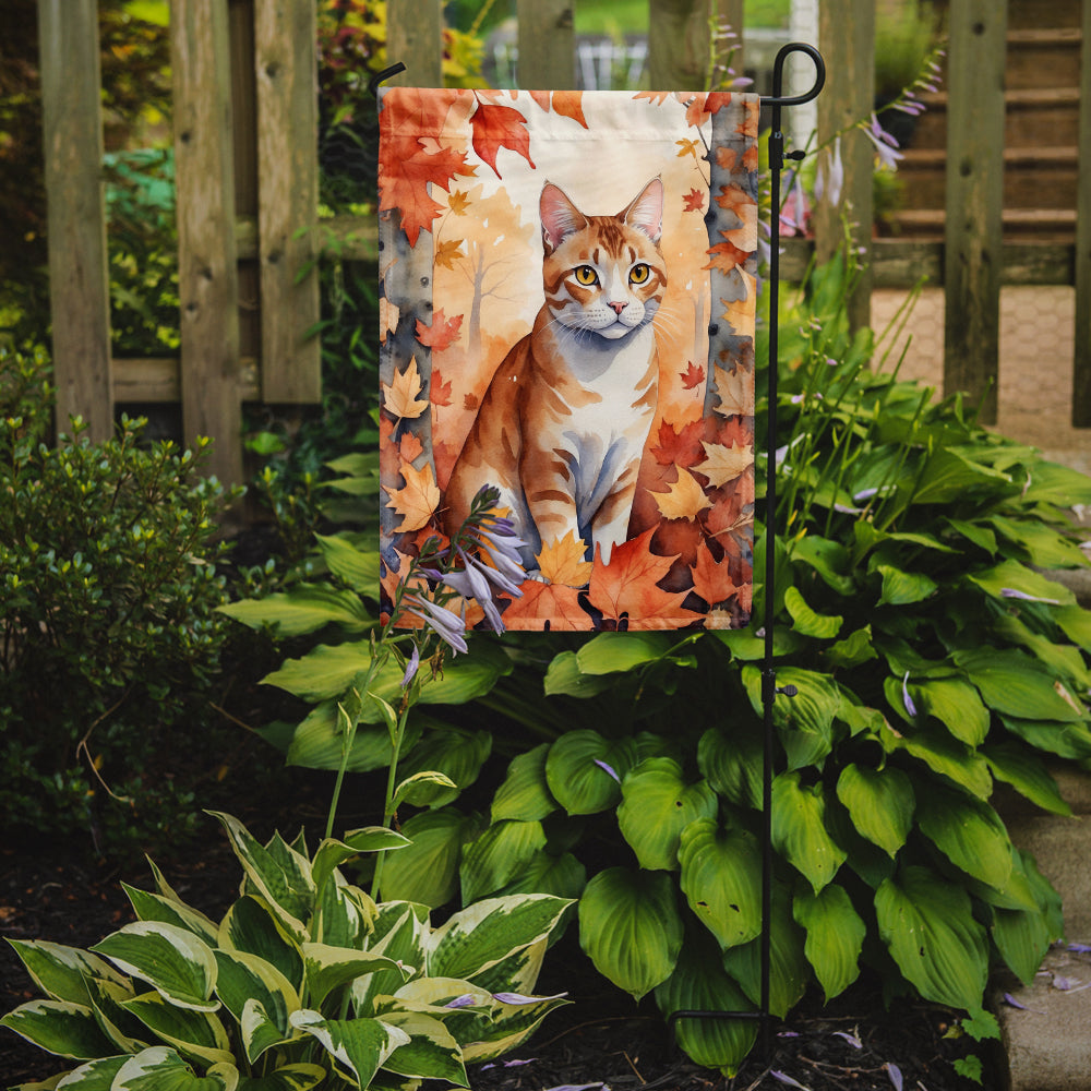 Ural Rex Cat in Fall Leaves Garden Flag