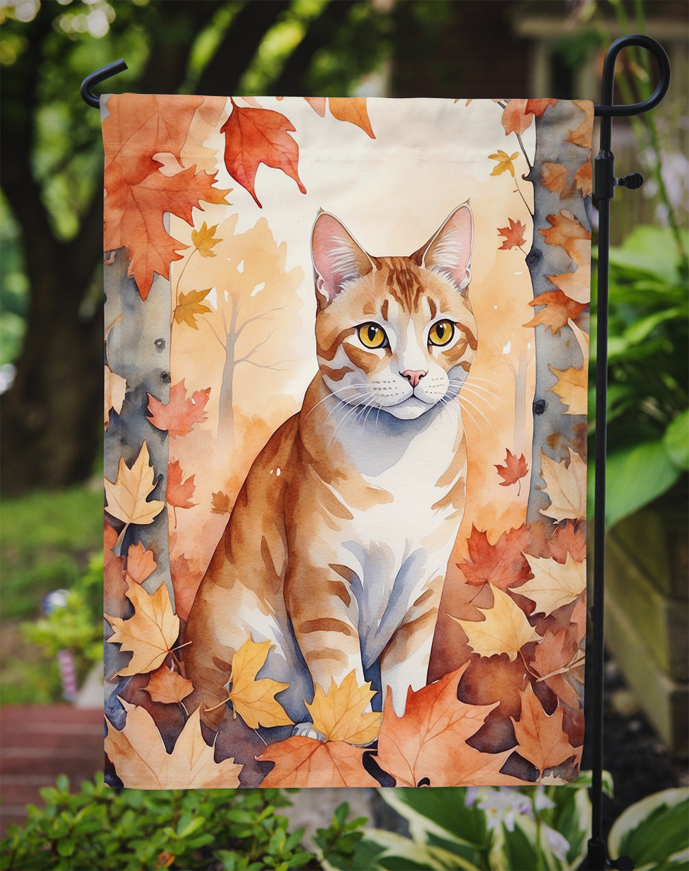 Ural Rex Cat in Fall Leaves Garden Flag