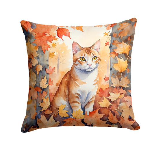 Buy this Ural Rex Cat in Fall Leaves Throw Pillow