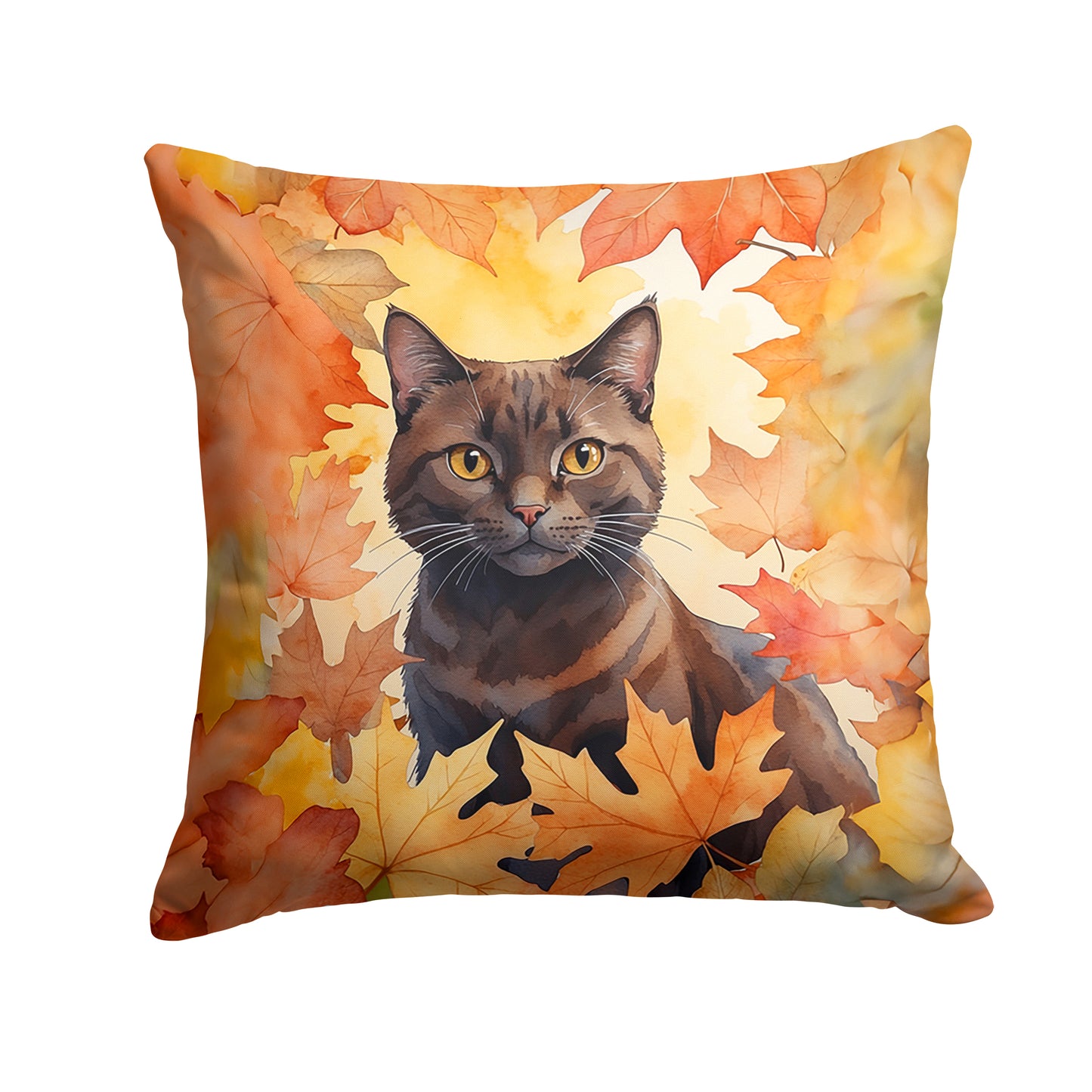 Buy this York Chocolate Cat in Fall Leaves Throw Pillow